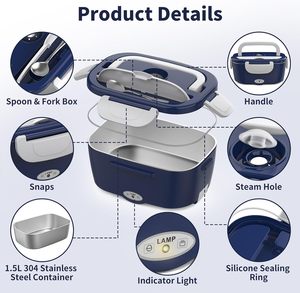 110V/220V <b>Plastic</b> Portable Heater Bento Electric Heated Lunchbox Hot <b>Food</b> Thermal Lunch Box - Product Image 4