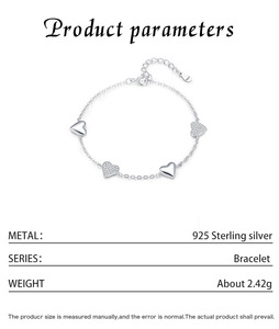 S925 Silver Women's Heart Chain <b>Bracelet</b> With Crystal Rhinestone Pave Setting Romantic Everyday Wear - Product Image 2