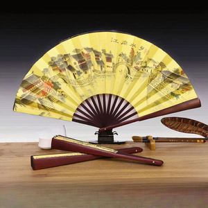 Éventail artisanal en bambou vert pour homme, 10 pouces, en tissu de soie acajou, peint à la main, thème floral, écologique, pour le Nouvel An chinois - Product Image 3