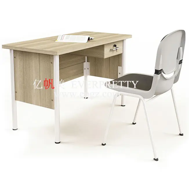 Furnitur kelas sekolah meja guru desain meja kayu dengan 2 laci Set kursi meja untuk guru