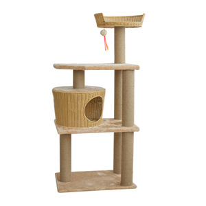 Árbol para gatos con casa de ratán, 4 niveles, poste rascador de cuerda de cáñamo para gatos - Product Image 5