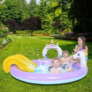 Inflatable Unicorn Slide And Fountain Pool For Kids With Spray Water Feature Outdoor Play Area - Product Image 1