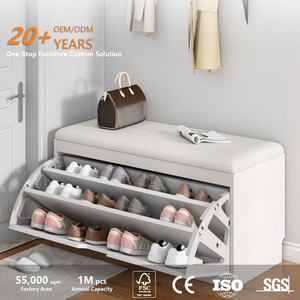 <span class=keywords><strong>Banc</strong></span> à chaussures moderne 2-en-1 en bois de petite taille, rangement, armoire à chaussures à rabat, tabouret rembourré, étagère à chaussures, porte-entrée, portable, peu encombrant - Product Image 2