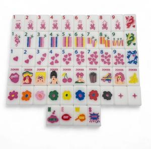 Ubin Mahjong Teal Motif Capung Bunga Bams Macaron Titik Lingkaran Lukisan Tangan Akrilik Set Amerika Grosir Hadiah Tema Botani - Product Image 2