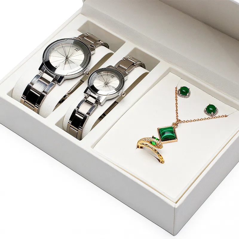 새로운 도매 플립 PU 가죽 반지 귀걸이 목걸이 패션 액세서리 남자 여자 시계 커플 선물 보관 시계 상자