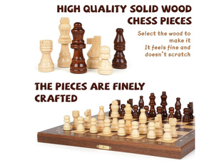 Set di <span class=keywords><strong>Scacchi</strong></span> di Lusso <span class=keywords><strong>in</strong></span> <span class=keywords><strong>Legno</strong></span> Massello, Pezzi Splendidamente Lucidati, Scacchiera Pieghevole per Collezioni e Esposizioni di Alta Gamma - Product Image 5
