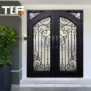 Châu Á hiện đại Vòng vòm hàng đầu thép rèn sắt ban công trượt xây dựng nhập đôi an toàn grills Side <span class=keywords><strong>Door</strong></span> Covers với <span class=keywords><strong>transom</strong></span> - Product Image 1