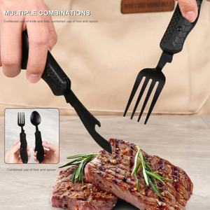 أداة متعددة الاستخدامات 4 في 1 للتخييم في الهواء الطلق، أدوات محمولة من الفولاذ المقاوم للصدأ قابلة للطي تشمل ملعقة وشوكة وسكين وفتاحة زجاجات - Product Image 3