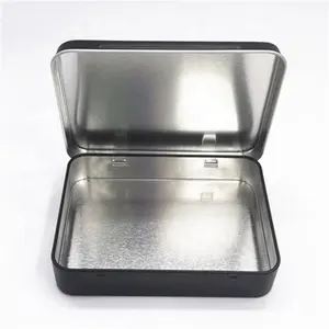 Wholesale RTS 115x85x22mm empty black tin box metal tin with hinged lid for packaging U disk fashion accessories bluetooth