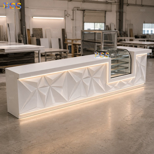 Barra Personalizada para <span class=keywords><strong>Centro</strong></span> de Entretenimiento Familiar, Elegante y Moderna Barra de Corian Blanco Glaciar para Café, Té y Aperitivos con Exhibidor de Pasteles - Product Image 4