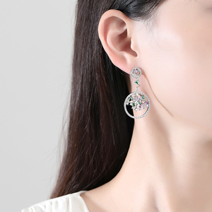 LUOTEEMI Wholesale Rhodium Plated Luxury Artificial Multi CZ <strong>Diamond</strong> <strong>Dangle</strong> <strong>Earrings</strong> Women Wedding Jewelry - Product Image 3