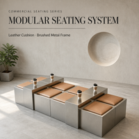 Chaise de salle à manger 2 places avec table d'appoint centrale, structure en acier inoxydable, coussin en cuir noir, design moderne, garantie 5 ans