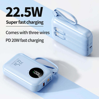 Batterie externe ultra-fine 10000mAh 20W à charge rapide, affichage numérique et câble intégré, chargeur de téléphone portable