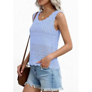 Débardeur en crochet pour femme, sans manches, bleu, en dentelle, style bohème, pour l'été, 100% coton, respirant, vêtement d'extérieur - Product Image 3