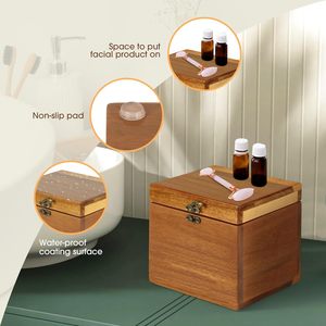 Acacia Box 50 Load Capacity <b>Wooden</b> Container Face Towelettes Bathroom Counter <b>Storage</b> Stone <b>Bin</b> - Product Image 3