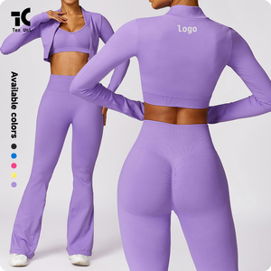 Bel Set di schiena senza cuciture Casual da donna con sollevamento dell'anca leggermente corno <span class=keywords><strong>Fitness</strong></span> tuta da ginnastica pantaloni da Yoga a coste Set Yoga