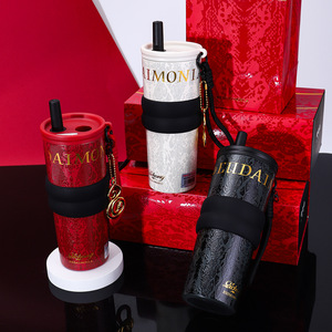 Tasse isolée de grande capacité-Tasse à café de voyage en acier inoxydable 316 avec paille intégrée et bouteille d'eau - Product Image 1