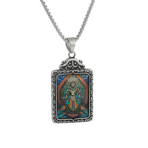 <b>Titanium</b> Steel Painted Zakiram Thangka Pendant With <b>Chain</b> Face Design Idol Style Fashion Necklace For Men Women 216037 - Product Image 2
