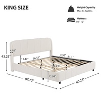 Modernes Bouclé-Stoff Kingsize-Plattformbett mit Gebogenem Gepolstertem Kopfteil, Gepolstertes Bettgestell mit Holzlattenunterstützung für Schlafzimmer
