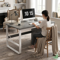 Bureau de travail moderne avec plateau en bois gris, tiroirs latéraux et armoire, grande capacité et durable, idéal pour le bureau à domicile ou la salle d'étude