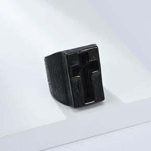 Cross Titanium Steel <b>Ring</b> For Men Black Antique Silver Cross Pattern Punk Style Hip Hop Religious Jewelry Gift - Product Image 4