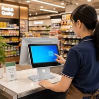 Sistema POS de Doble Pantalla de 15.6+11.6 Pulgadas, Caja Registradora Táctil Plegable con Sistema Operativo Windows y Android para Tiendas y Hoteles