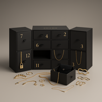 Boîte Calendrier de l'Avent de Noël Noire à Tiroirs pour Bijoux (Boucles d'Oreilles, Bagues, Colliers) et Cosmétiques