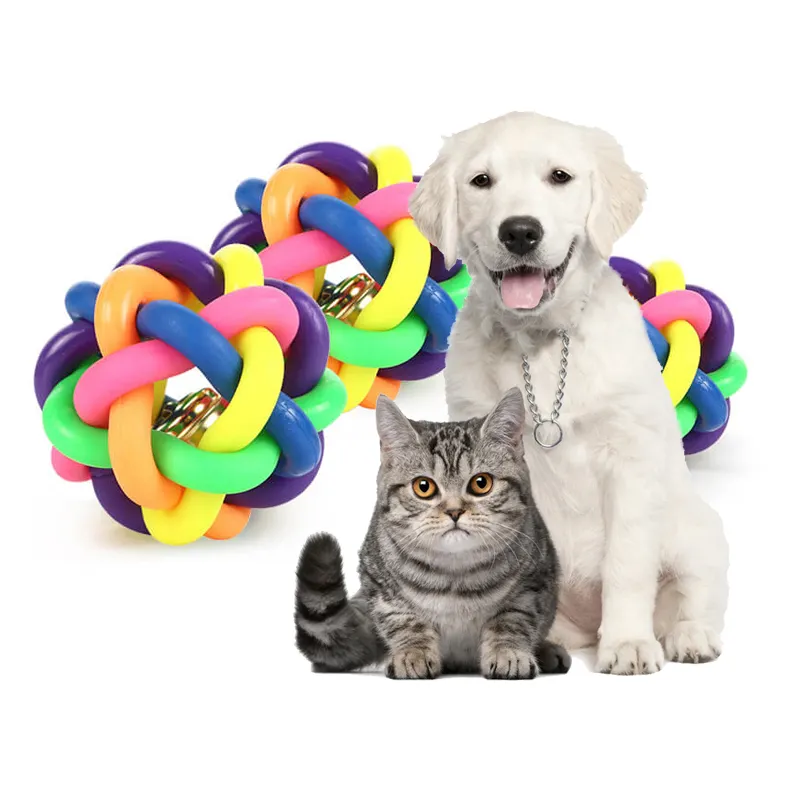 Großhandel Kunden spezifische Haustier produkte Kau spielzeug Geflochtener farbiger Ball Hunde katze Glocken ball Haustier Spielzeug