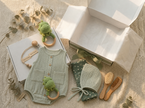 Ensemble cadeau bébé KAIYUE, barboteuse en mousseline de coton <span class=keywords><strong>vert</strong></span> <span class=keywords><strong>sauge</strong></span> style bohème et hochet dinosaure pour nouveau-né - Product Image 4