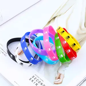 Cool Colorful Custom Silicone Bracelet Skull Head Popular Rubber Sports Wristband Bangle For Kids Adult Sport