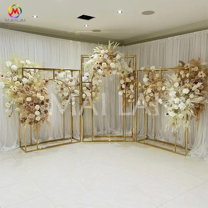 Mailai suporte de arco floral dourado, aço inoxidável luxuoso para eventos decoração de backdrop