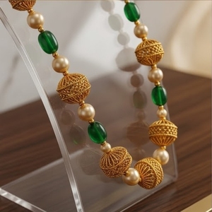 Collier Mala antique en argent 925 avec perles vertes et accents de perles, bijoux ethniques traditionnels pour femmes - Product Image 3