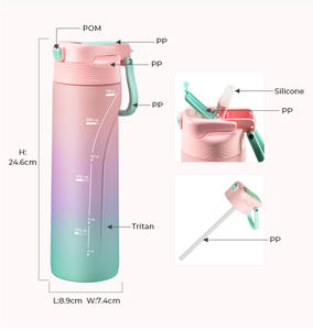 Bouteille de sport double compartiment <span class=keywords><strong>pour</strong></span> activités extérieures, vente en gros, logo personnalisé, sans BPA, double couvercle, poignée pliable, bec verseur verrouillable par bouton - Product Image 2