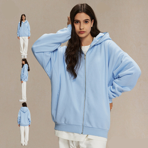 Sudadera de algodón grueso con cremallera completa, estilo oversize, estampado de otoño, efecto desgastado, bordado personalizado, estilo boxy, para fabricantes de ropa urbana. - Product Image 4