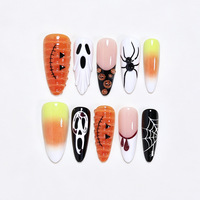 Lot de 30 faux ongles Halloween à succès avec citrouilles 3D et petits fantômes mignons pour filles et étudiantes