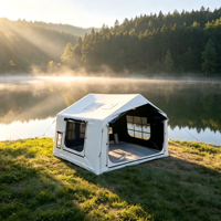 Tente de camping gonflable 8m, double porte, version AB, double petite lucarne, couleur blanc clair, imperméable quatre saisons