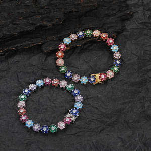 Pulsera de tenis de arcoíris de circón Multicolor a la moda para mujer, joyería ostentosa de lujo ligera de 7 pulgadas, pulsera de piedras preciosas con abalorio de flores - Product Image 5