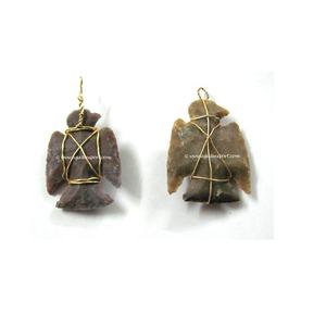 Colgantes de envoltura de alambre plateado Puntas de flecha en forma de águila Piedra preciosa de ágata natural Técnica de grabado tallada Mascota de imitación antigua - Product Image 1