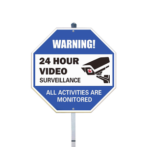 Video Surveillance Security Signs Outdoor 10&quot; X 10&quot; Custom 3M Yard Adt <strong>Sign</strong> Aluminum Reflective <strong>Cctv</strong> <strong>Warning</strong> Signs With Pole