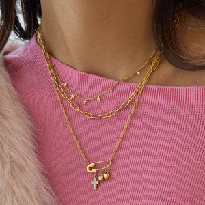 <span class=keywords><strong>Collier</strong></span> en acier inoxydable plaqué or 18 carats avec breloque épingle de sûreté, étanche, inaltérable, pendentif symbole croix et clé, bijou - Product Image 2