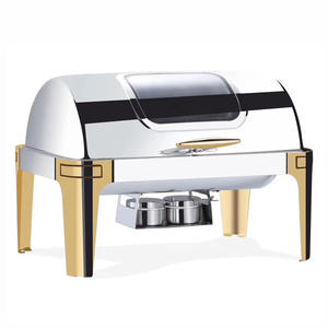 Роскошное Стекло окно золотые ножки из нержавеющей стали прямоугольная тарелка для жарки подогреватель пищи в буфете 2 отделения сковорода - Product Image 3