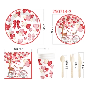 Fournitures pour fête de la Saint-Valentin DAMAI, assiettes en papier jetables, serviettes et gobelets en forme de cœur rouge pour la Saint-Valentin, fête d'anniversaire, pour 8 personnes - Product Image 6