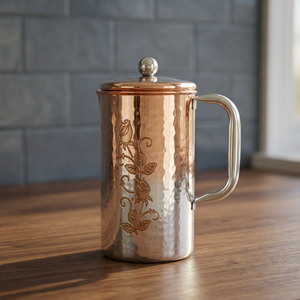 Jarra de Agua de Cobre Hecha a Mano con Tapa – Jarra para Bebidas con Grabado Floral Vintage para Cocina, Comedor y Uso Doméstico - Product Image 3