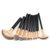 Professionnel 10 pièces pinceaux noirs classique faire des outils de beauté doux cheveux synthétiques pinceaux de maquillage ensemble étui en cuir visage correcteur