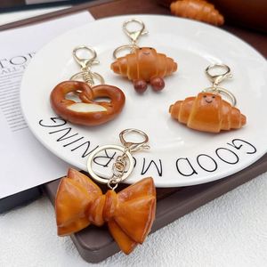 Simulation Food Bread Pretzel Croissant Bag Charm Keychain Cute Resin Bow Bowknot Backpack Pendant Jewelry Accessories <b>Key</b> <b>Chain</b> - Product Image 2