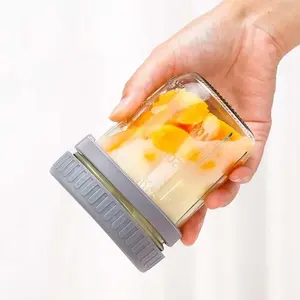 Cuillères suspendues en verre, cuillères en acier inoxydable, tasses à flocons d'avoine, tasses à yaourt avec couvercles et cuillères, tasses scellées, aspect haut de gamme - Product Image 3