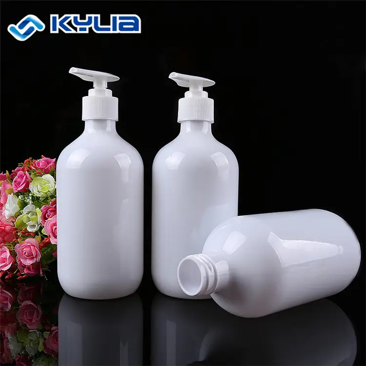 500ml White Plastic Round Shower Gel Lotion Conditioner Shampoo Pet Bottle With Pump Dispenser Cap