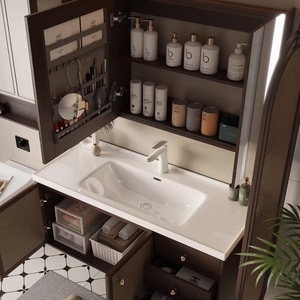 BALOM Classic Style Walnut Bathroom Cabinet Large Capacity Wood Plywood Melamine MDF <b>Vanity</b> with OEM Factory - Product Image 4