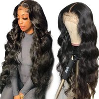 Vente en gros de taille moyenne ondulés pleine tête Cap longs cheveux bouclés avant dentelle postiche avec tissu en maille 30 pouces