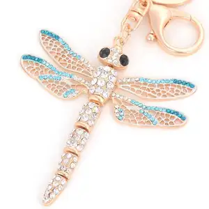 CH1251 Fashion Rhinestones Key Chains Gold Plated Dragonfly Key Chain Wholesale